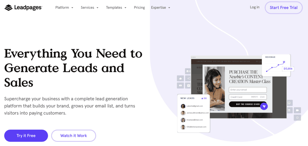 leadpages homepage