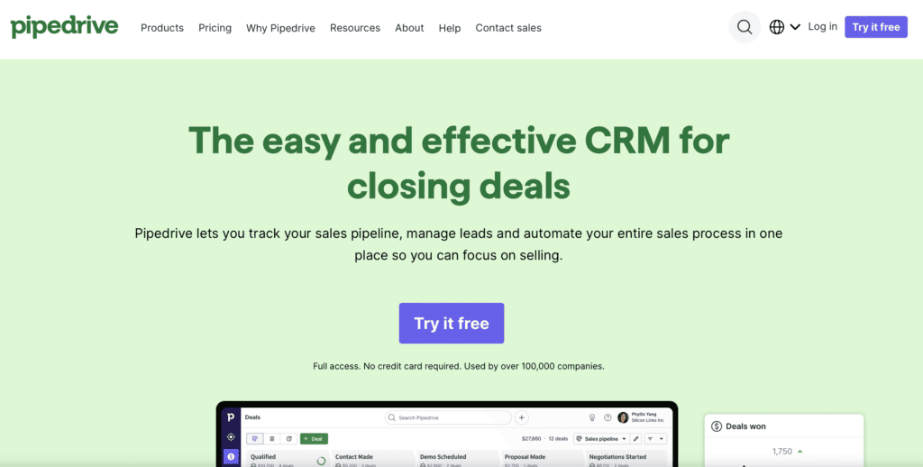 pipedrive homepage